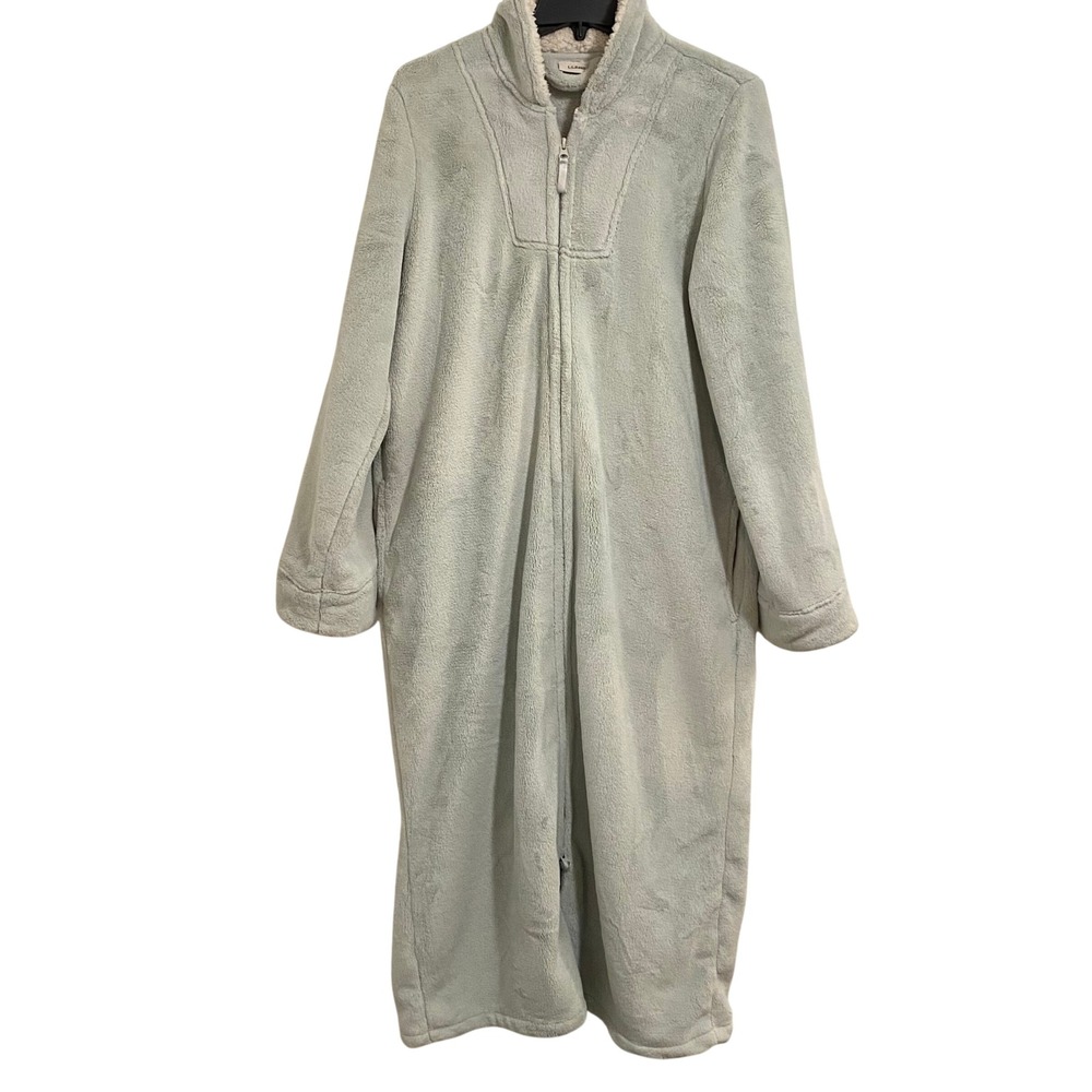 L.L.Bean Cabin Core Robe Women L Green Wicked Plush Full Zip Fleece 513997 - Picture 2 of 6